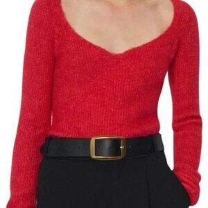 Zara Alpaca Wool Blend Red Square Neck Long Sleeve Sweater
